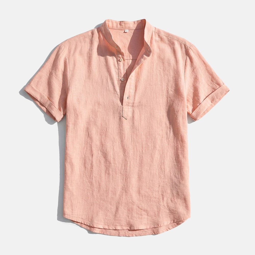 Rivaclo | Men's short sleeve shirt with high collar – linen style