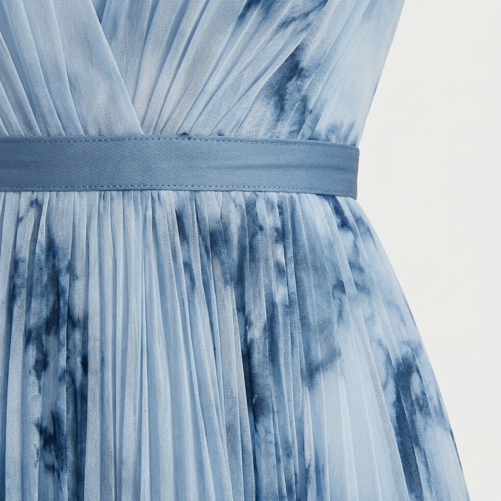 Rivaclo | Femme Robe Midi Florale Plissée – Design Sans Manches à Col V