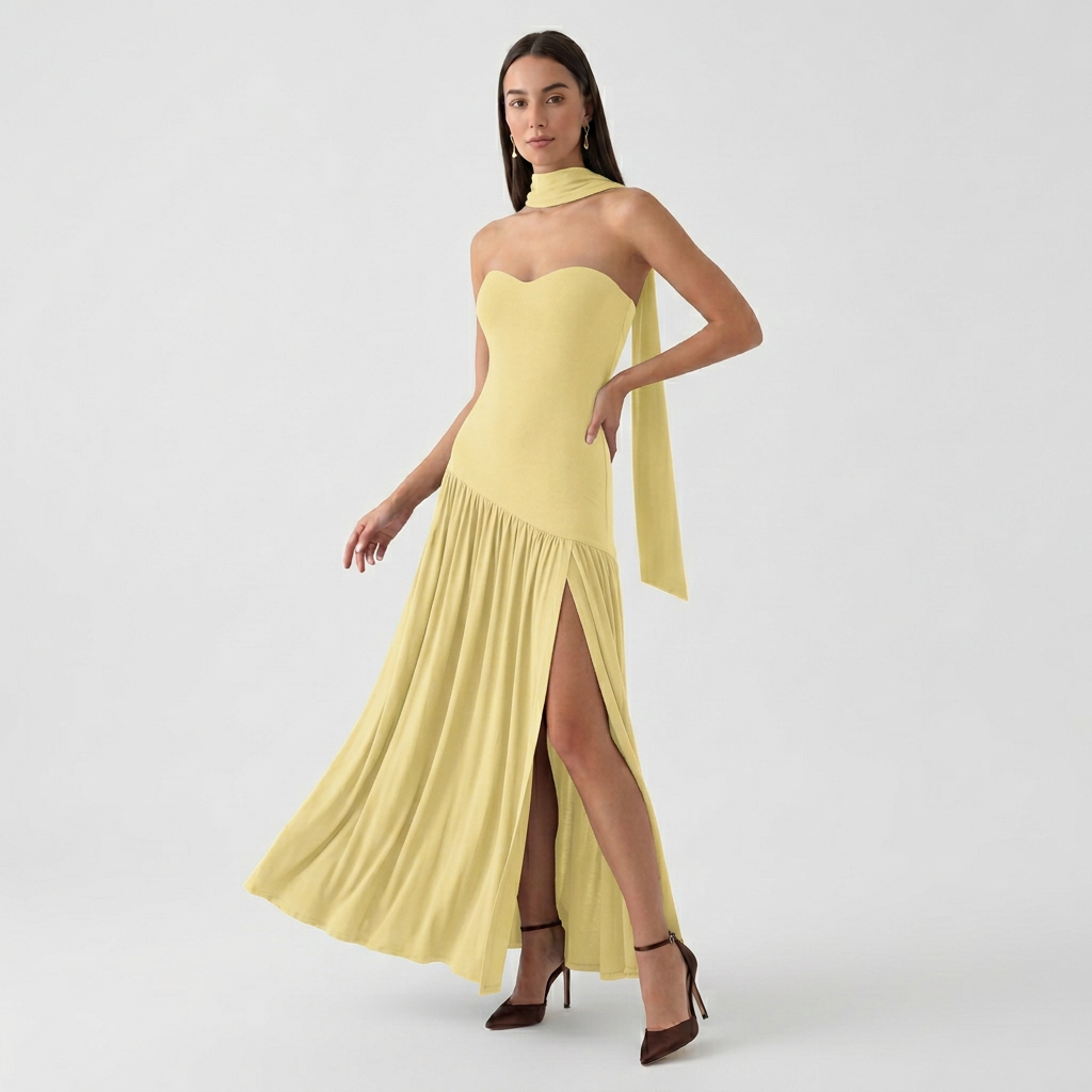 Rivaclo | Femme Robe Maxi Drapée Sans Bretelles – Silhouette Sculptée