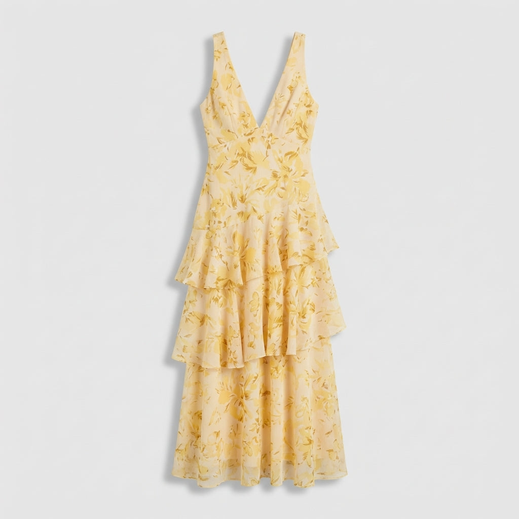 Rivaclo | Women's Floral Maxi Dress with Deep V-Neck – Sleeveless Silhouette