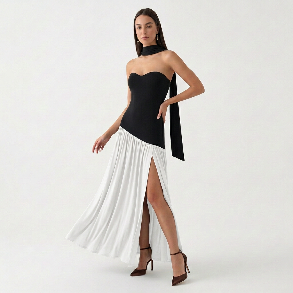 Rivaclo | Femme Robe Maxi Drapée Sans Bretelles – Silhouette Sculptée