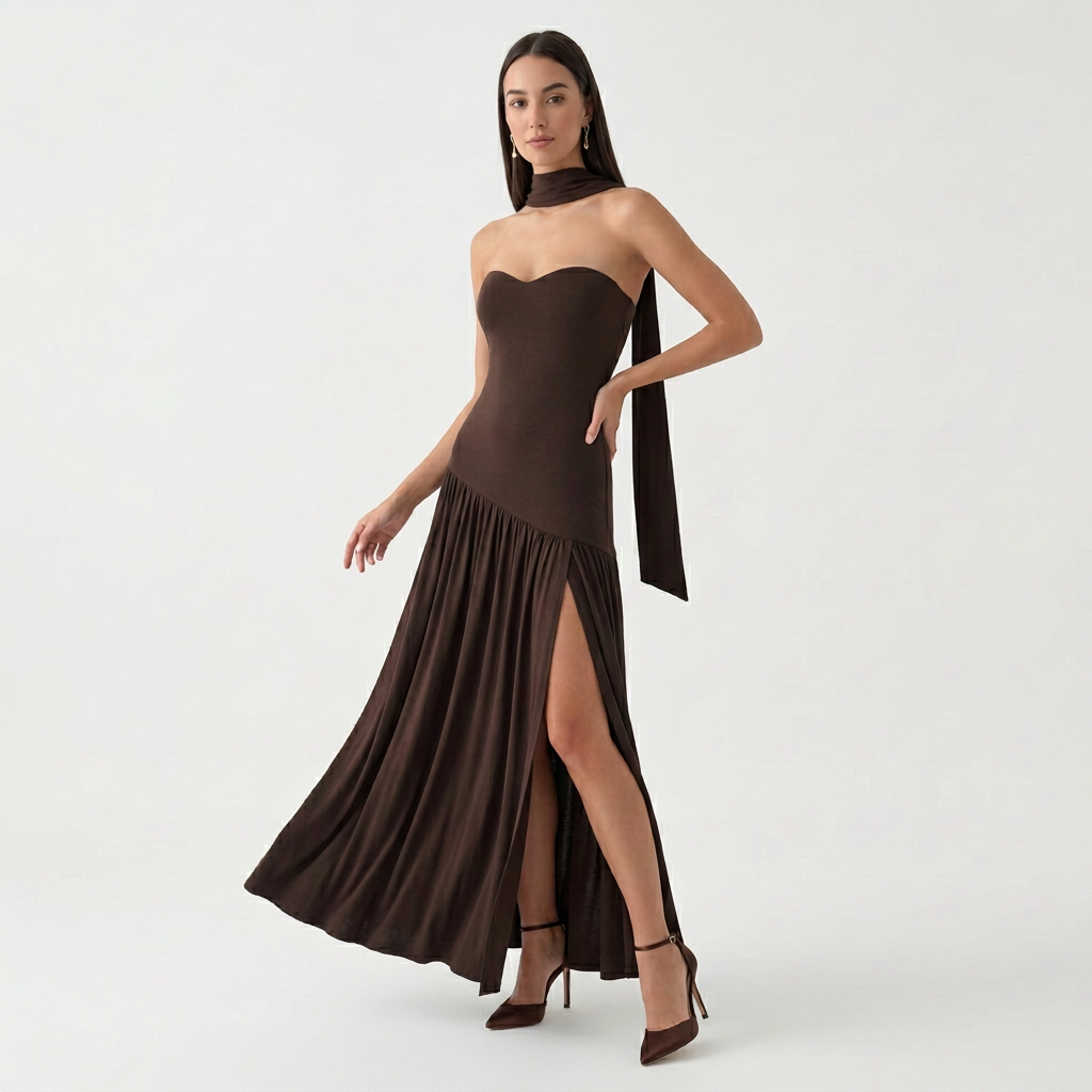 Rivaclo | Femme Robe Maxi Drapée Sans Bretelles – Silhouette Sculptée