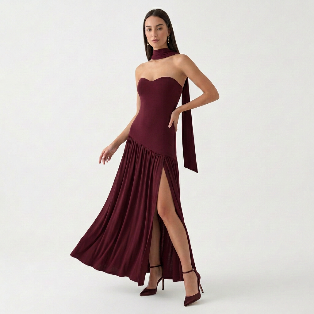 Rivaclo | Femme Robe Maxi Drapée Sans Bretelles – Silhouette Sculptée