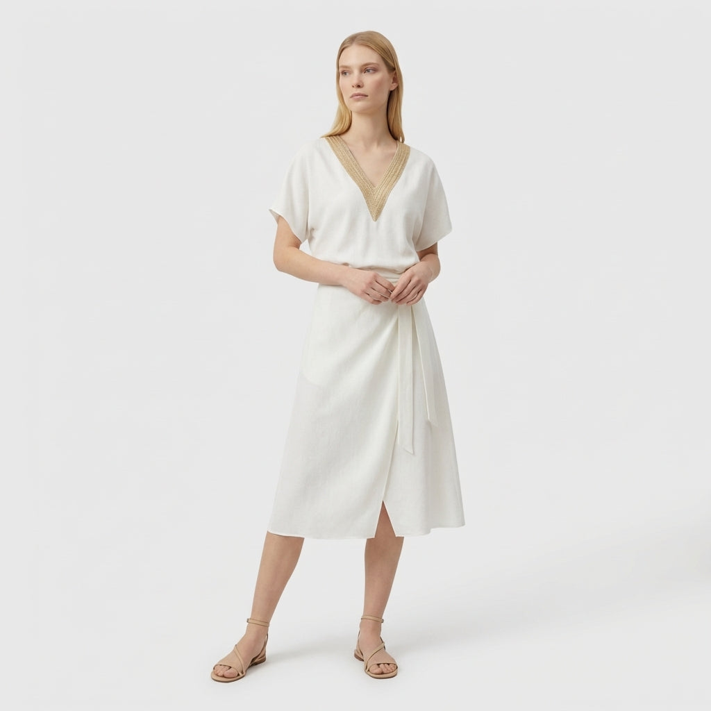 Rivaclo | Women's Midi Wrap Dress – Deep V-Neck