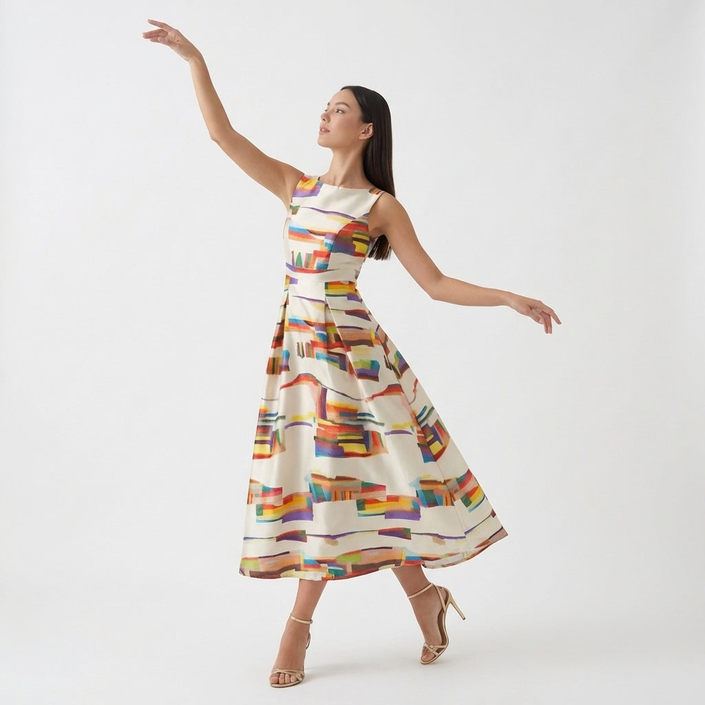 Rivaclo | Femme Robe Maxi Sans Manches – Design Imprimé Abstrait