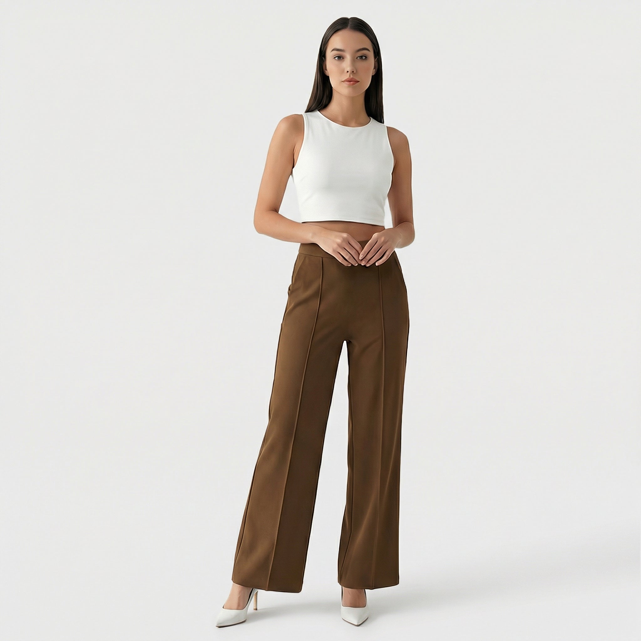 Rivaclo | Femme Pantalon Large Taille Haute | Coupe Ajustée