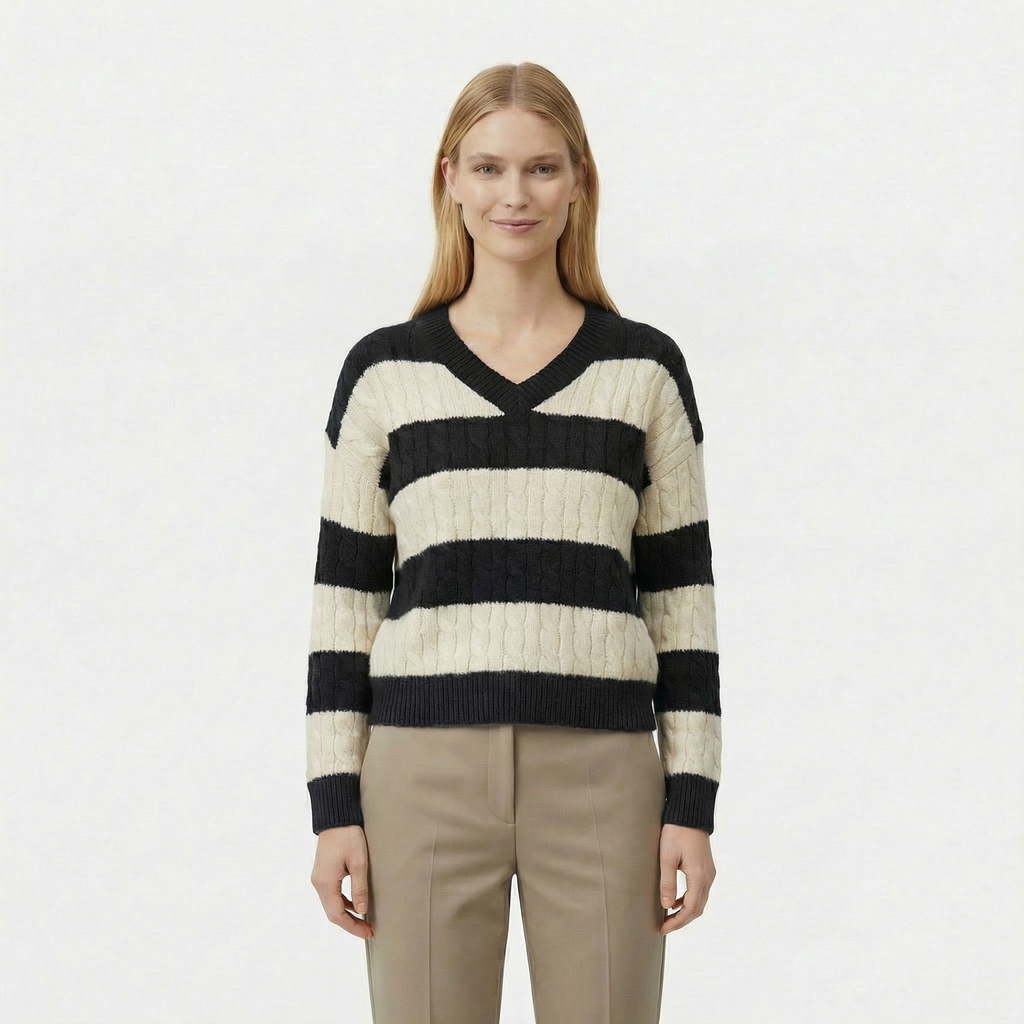 Rivaclo | Femme Pull en Maille à Col V à Manches Longues | Style Décontracté