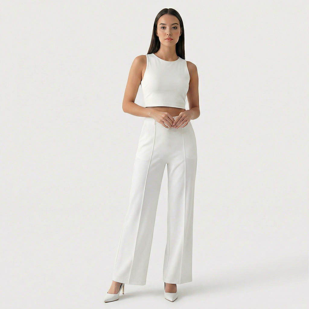 Rivaclo | Femme Pantalon Large Taille Haute | Coupe Ajustée