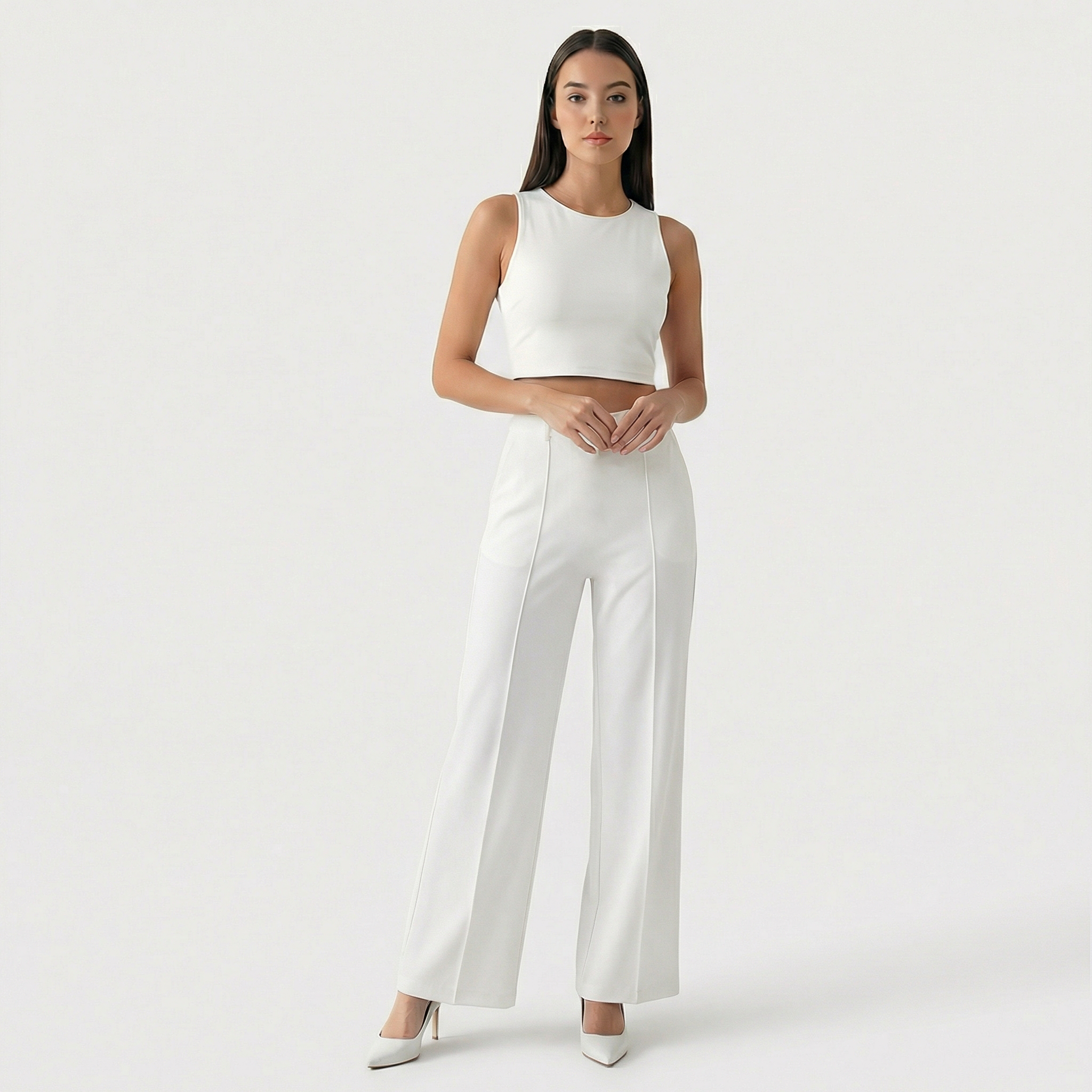 Rivaclo | Femme Pantalon Large Taille Haute | Coupe Ajustée