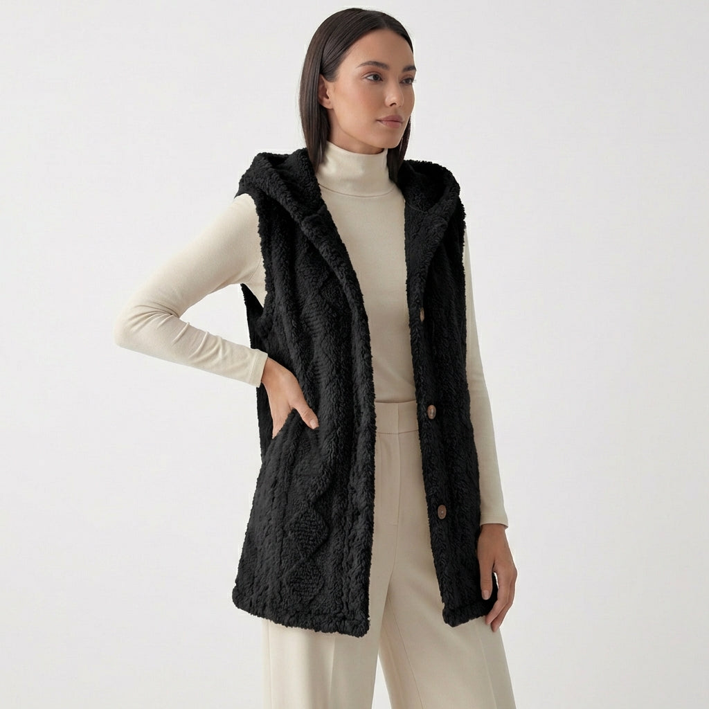 Rivaclo | Femme Gilet Cardigan en Maille Torsadée Sans Manches | Devant Ouvert