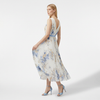 Rivaclo | Femme Robe Midi Florale Plissée – Design Sans Manches à Col V