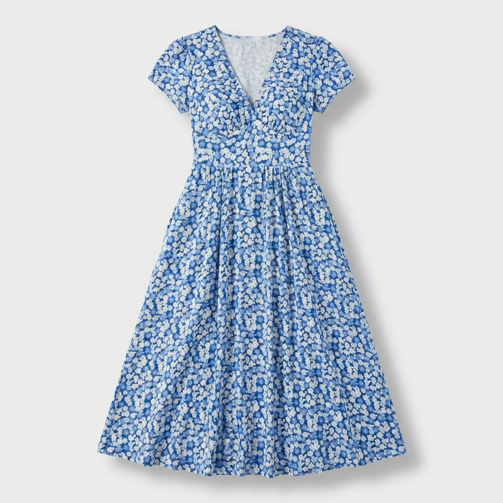 Rivaclo | Women's Short Sleeve V-Neck Dress with Pockets – Midi Shape