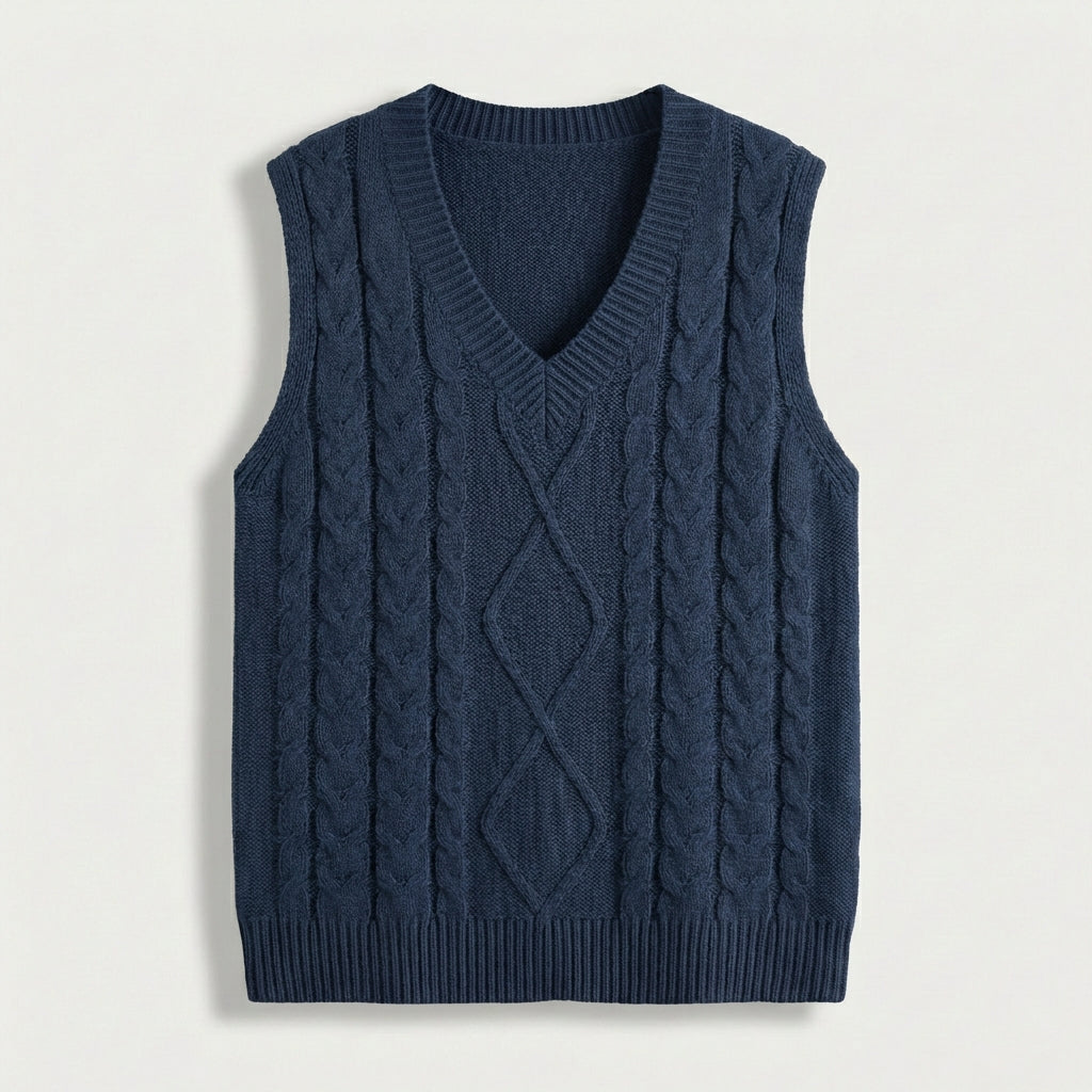 Rivaclo | Femme Gilet en Maille Torsadée Sans Manches | Style Col V