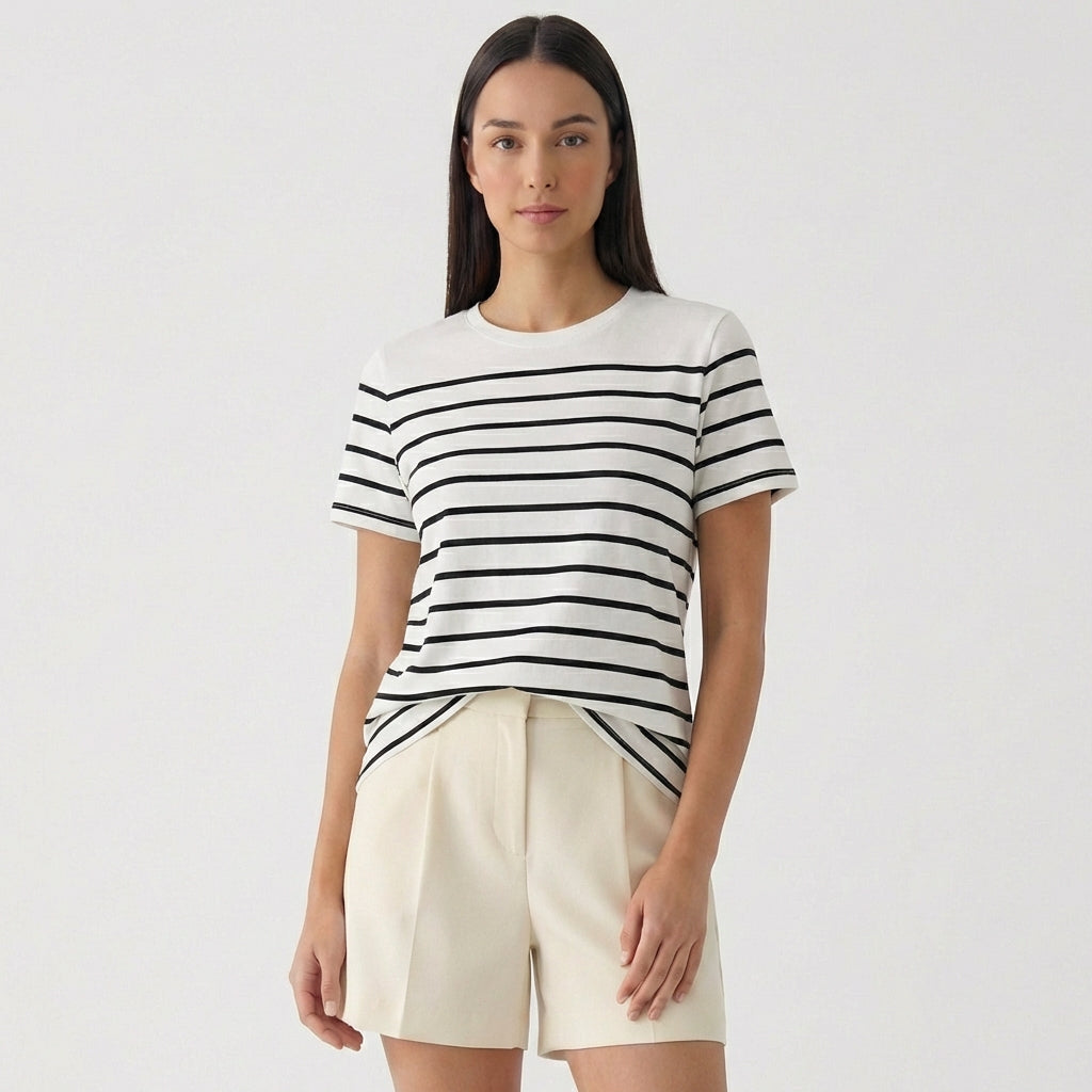 Rivaclo | Femme T-Shirt Rayé à Manches Courtes à Col Rond | Style Décontracté