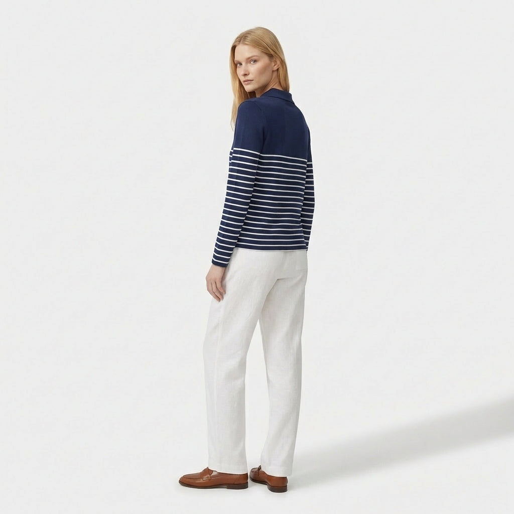 Rivaclo | Femme Polo à Panneaux Rayés à Manches Longues | À Col