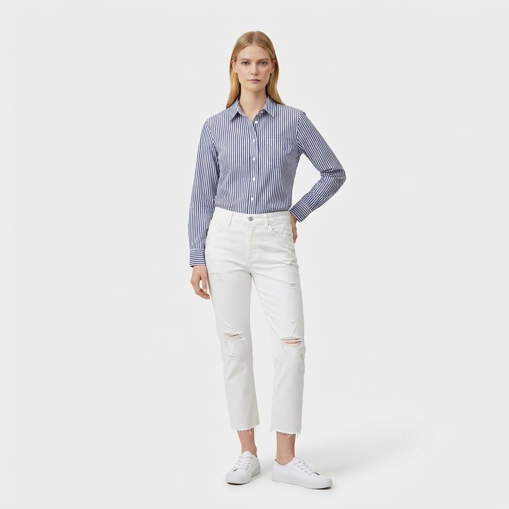 Rivaclo | Femme Chemise Rayée Boutonnée à Manches Longues | Style Décontracté