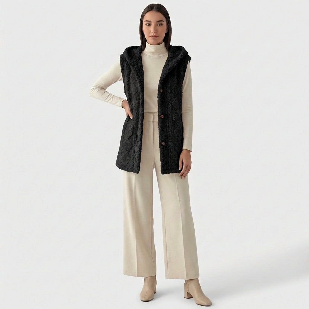 Rivaclo | Femme Gilet Cardigan en Maille Torsadée Sans Manches | Devant Ouvert