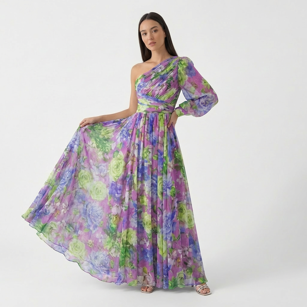 Rivaclo | Women's Fluid One-Shoulder Maxi Dress – Evening Silhouette