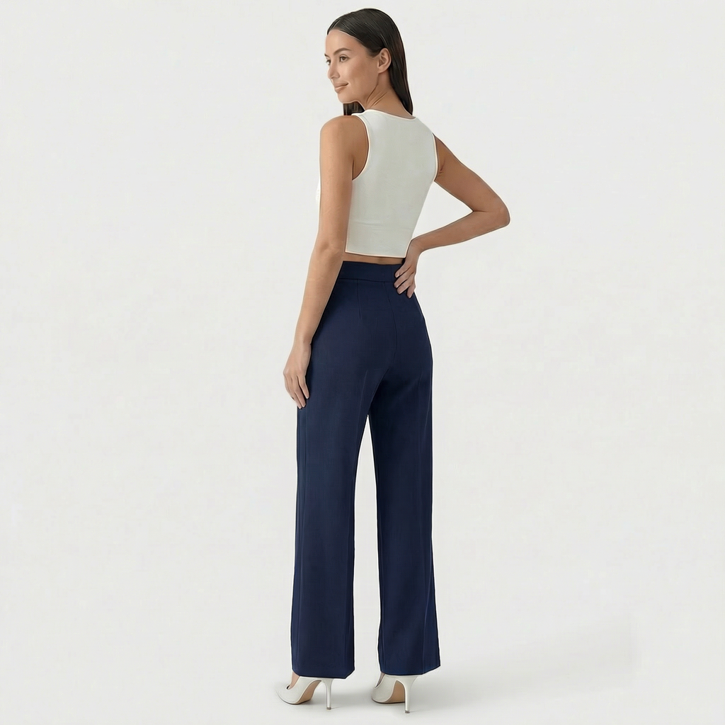 Rivaclo | Femme Pantalon Large Taille Haute | Coupe Ajustée