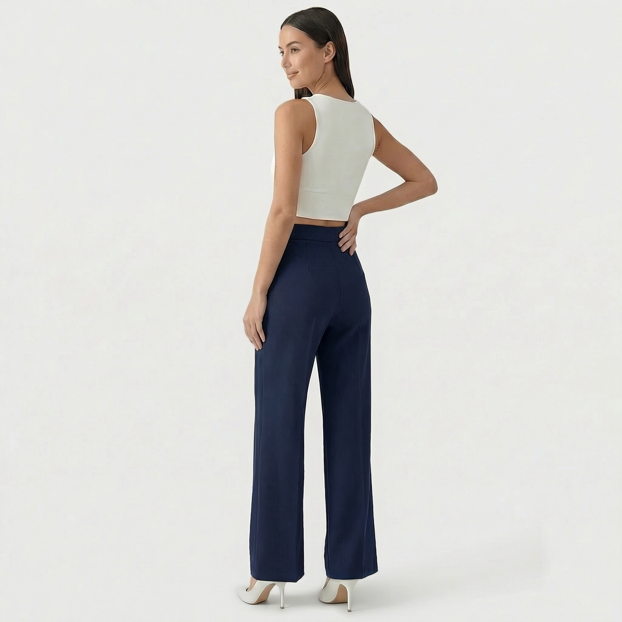 Rivaclo | Femme Pantalon Large Taille Haute | Coupe Ajustée