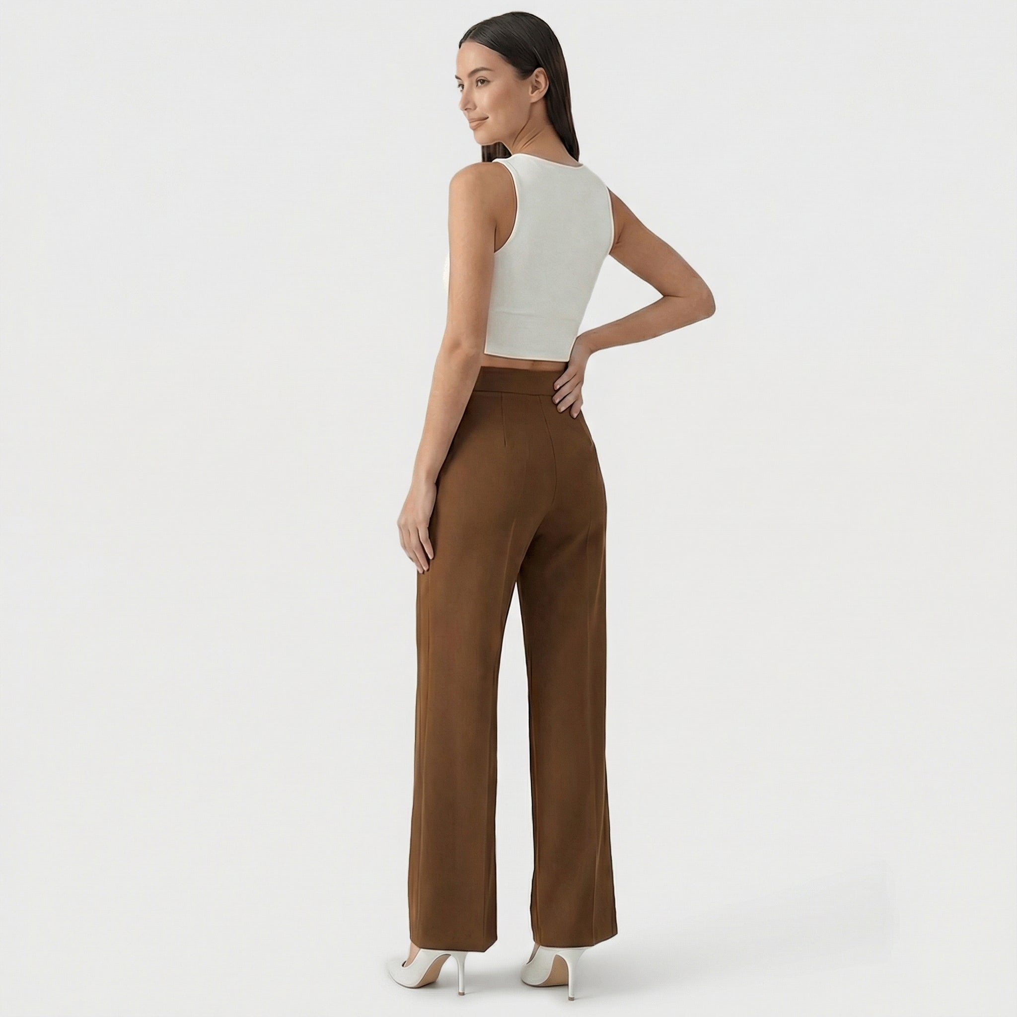 Rivaclo | Femme Pantalon Large Taille Haute | Coupe Ajustée