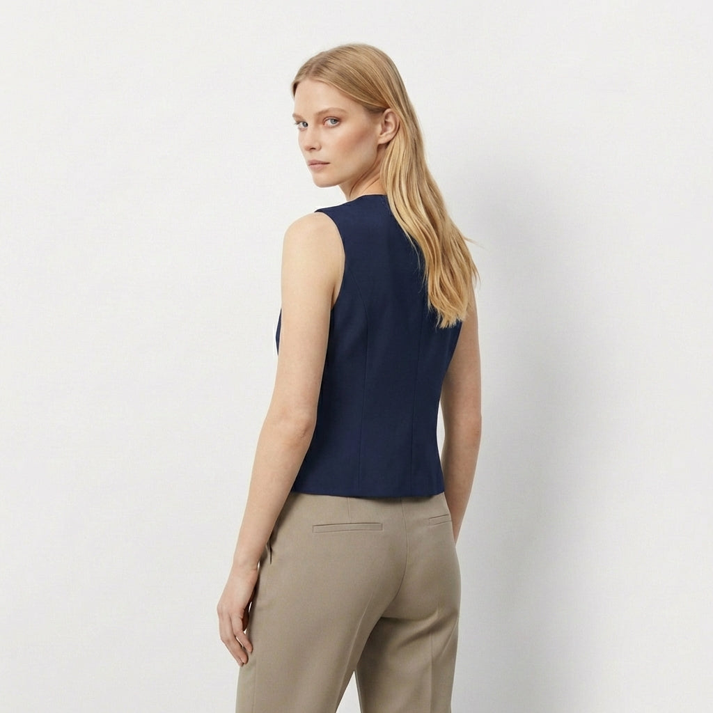 Rivaclo | Femme Blazer Sans Manches à Col V Boutonné | Style Ajusté