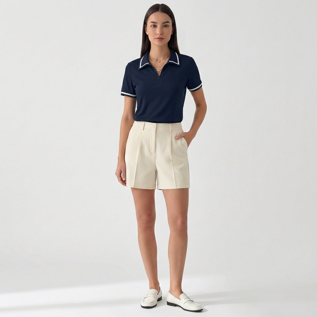 Rivaclo | Femme Polo à Manches Courtes à Col | Coupe Classique