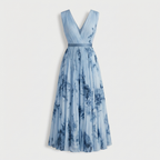 Rivaclo | Femme Robe Midi Florale Plissée – Design Sans Manches à Col V