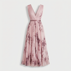 Rivaclo | Femme Robe Midi Florale Plissée – Design Sans Manches à Col V