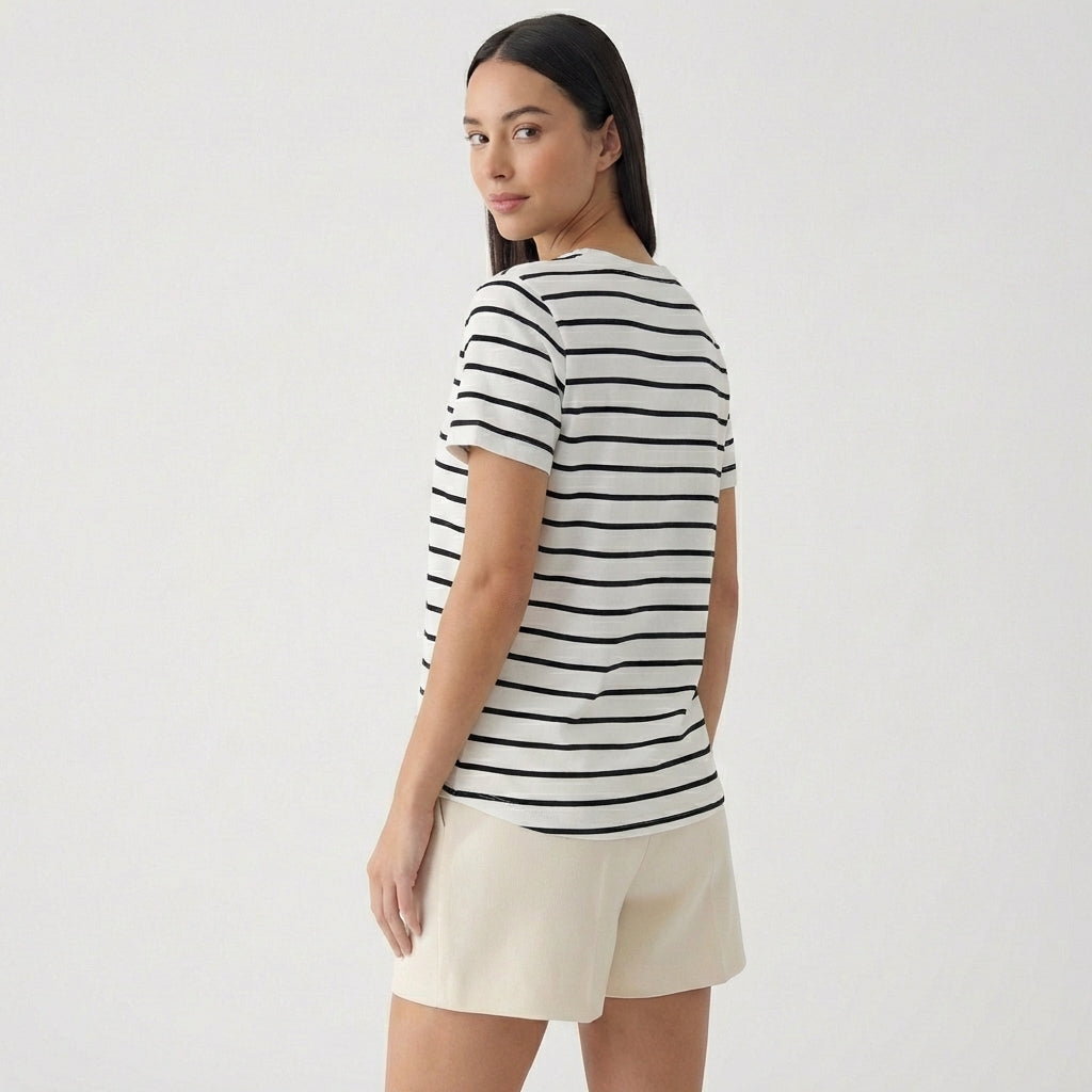 Rivaclo | Femme T-Shirt Rayé à Manches Courtes à Col Rond | Style Décontracté