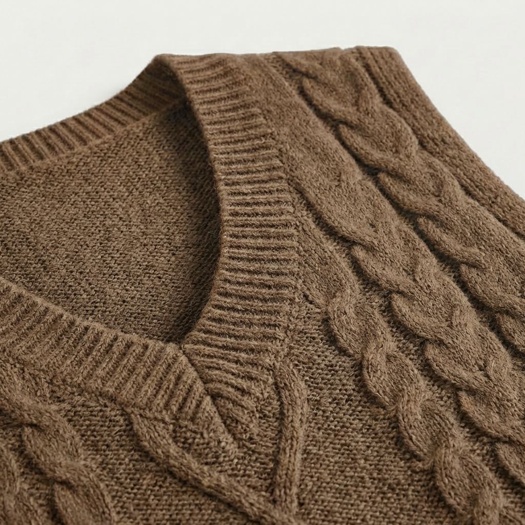 Rivaclo | Femme Gilet en Maille Torsadée Sans Manches | Style Col V