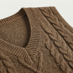 Rivaclo | Femme Gilet en Maille Torsadée Sans Manches | Style Col V