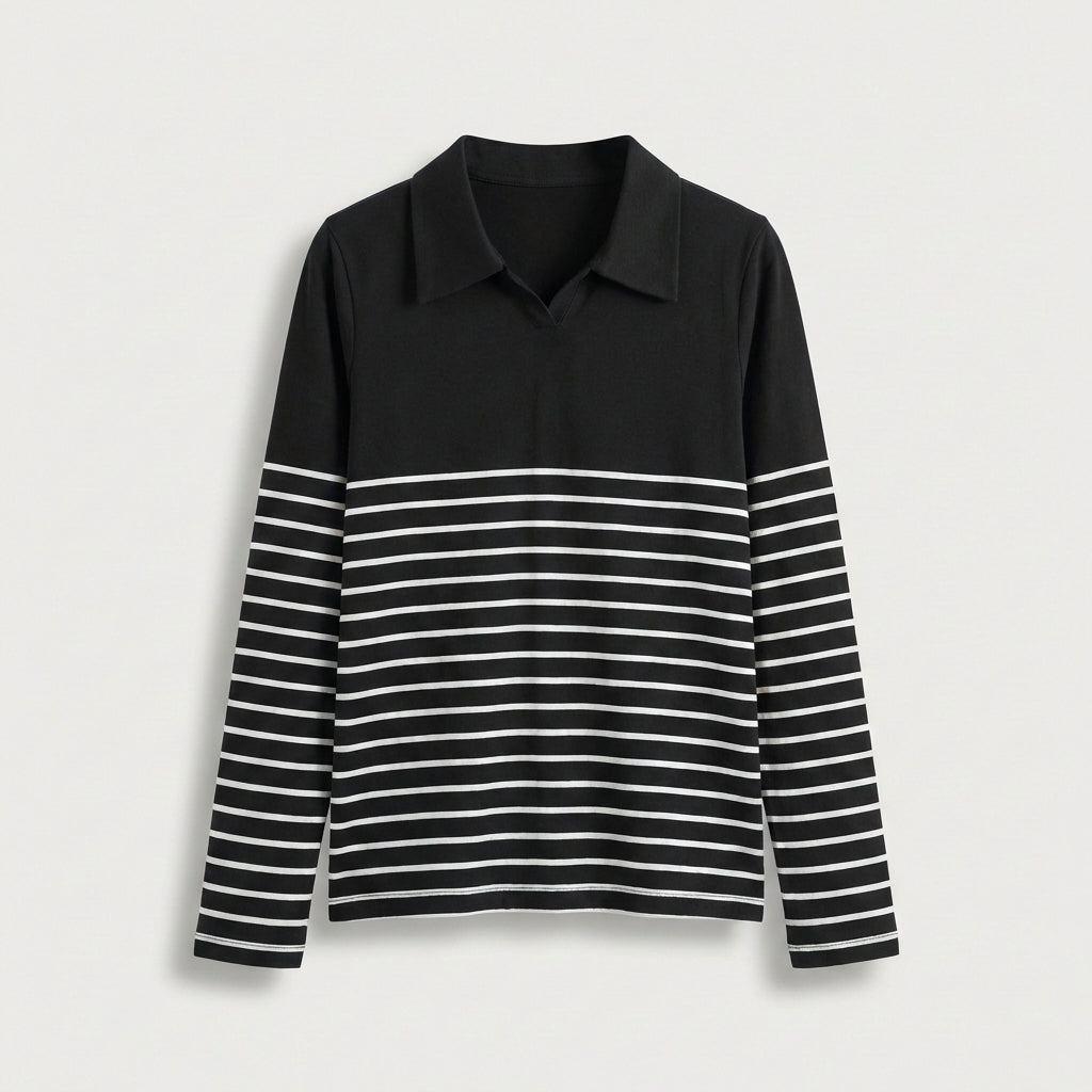 Rivaclo | Femme Polo à Panneaux Rayés à Manches Longues | À Col