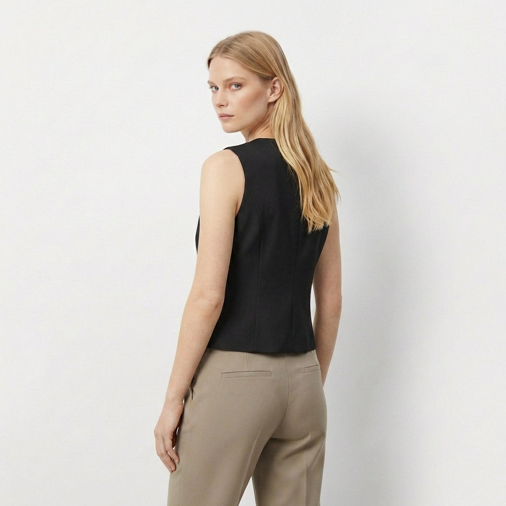 Rivaclo | Femme Blazer Sans Manches à Col V Boutonné | Style Ajusté