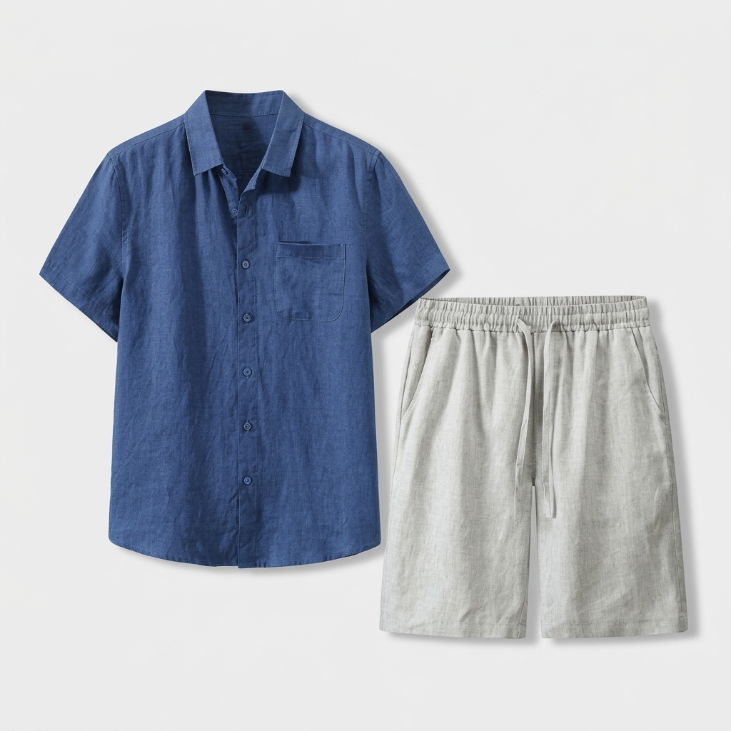 Rivaclo | Men's Short Sleeve Shirt and Shorts Set – Summer Blue
