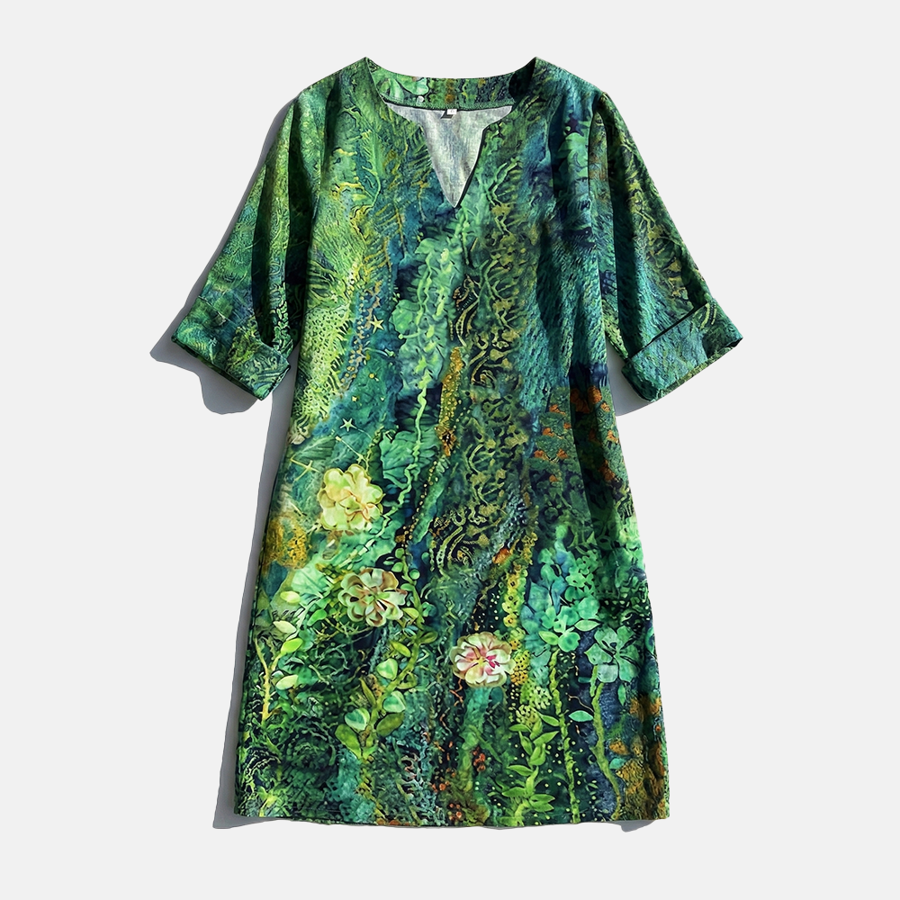 Rivaclo | Femme robe imprimée à col en V pour – motif feuilles