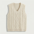 Rivaclo | Femme Gilet en Maille Torsadée Sans Manches | Style Col V