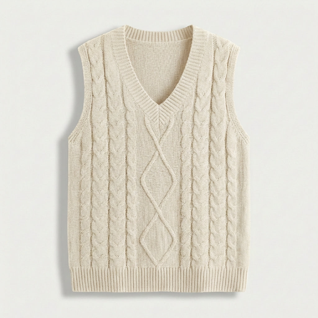 Rivaclo | Femme Gilet en Maille Torsadée Sans Manches | Style Col V