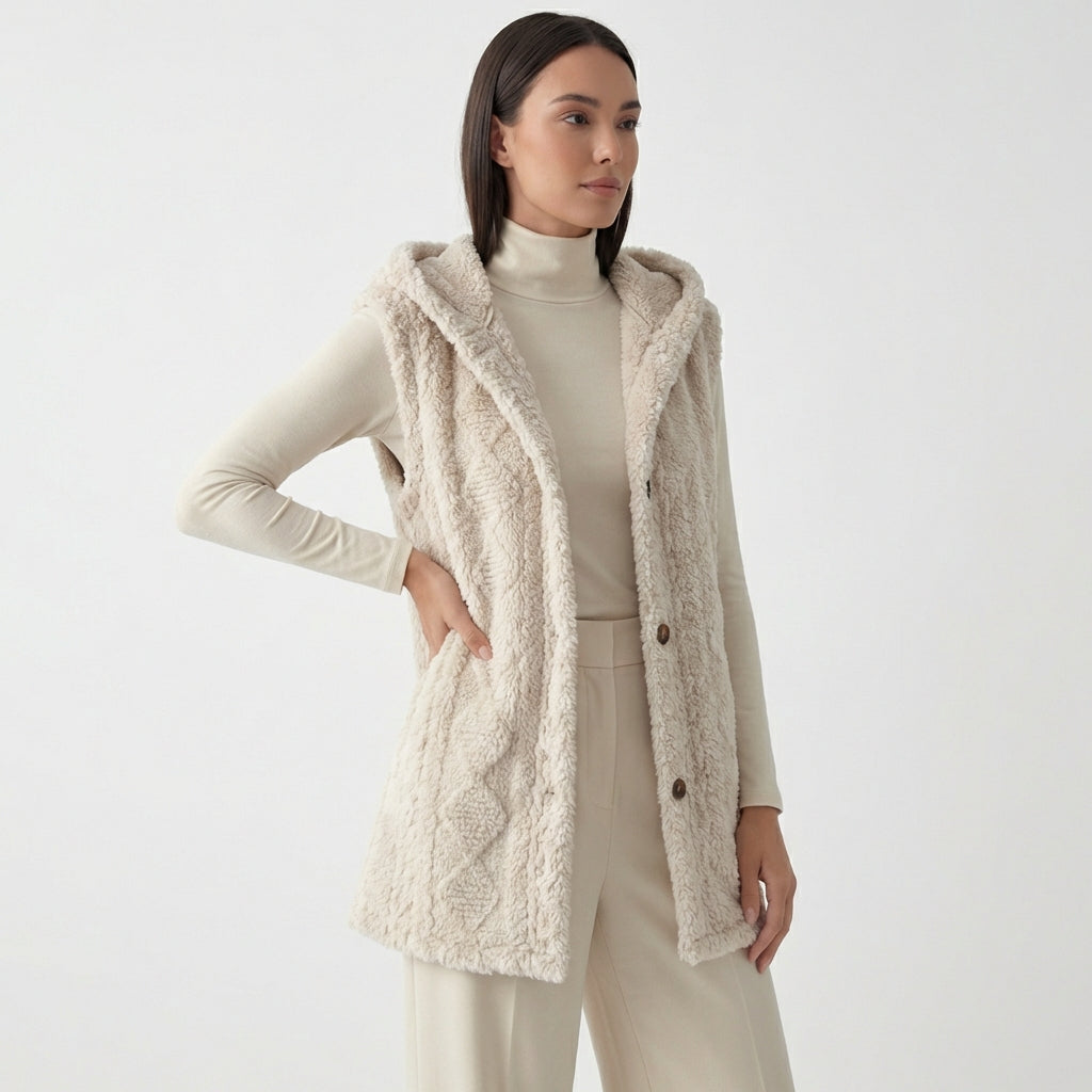 Rivaclo | Femme Gilet Cardigan en Maille Torsadée Sans Manches | Devant Ouvert