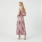 Rivaclo | Femme Robe Midi Florale Plissée – Design Sans Manches à Col V
