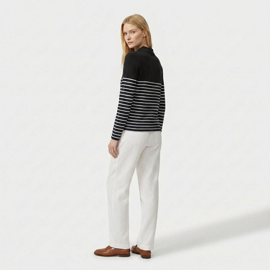 Rivaclo | Femme Polo à Panneaux Rayés à Manches Longues | À Col
