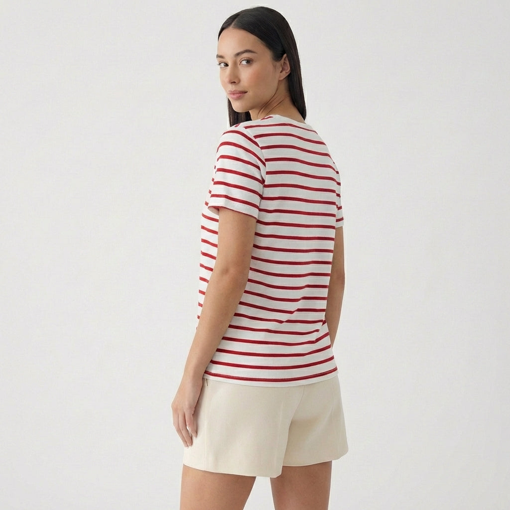 Rivaclo | Femme T-Shirt Rayé à Manches Courtes à Col Rond | Style Décontracté