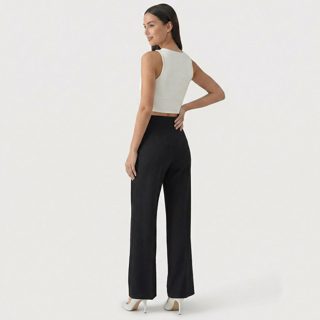 Rivaclo | Femme Pantalon Large Taille Haute | Coupe Ajustée