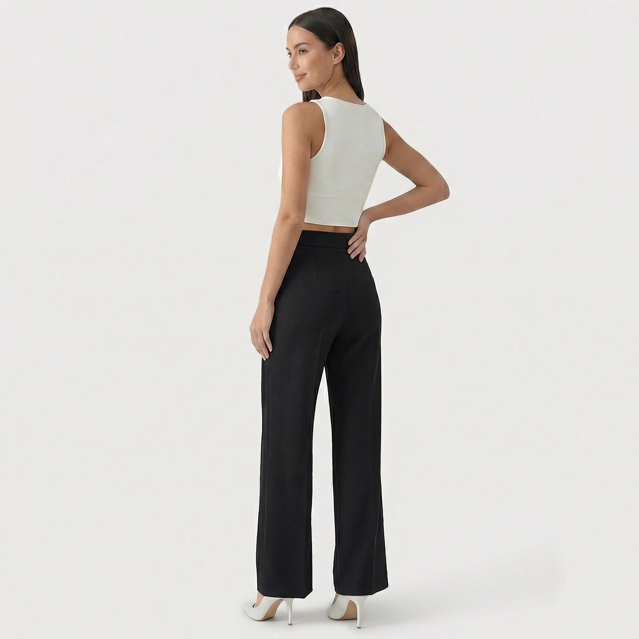Rivaclo | Femme Pantalon Large Taille Haute | Coupe Ajustée