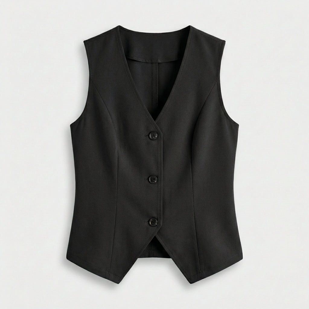 Rivaclo | Femme Blazer Sans Manches à Col V Boutonné | Style Ajusté