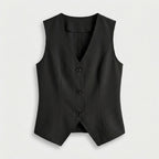 Rivaclo | Femme Blazer Sans Manches à Col V Boutonné | Style Ajusté