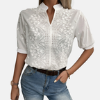 Rivaclo | Women's embroidered blouse – high collar and V-neck