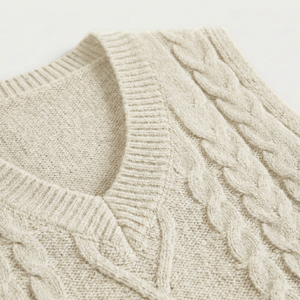 Rivaclo | Femme Gilet en Maille Torsadée Sans Manches | Style Col V