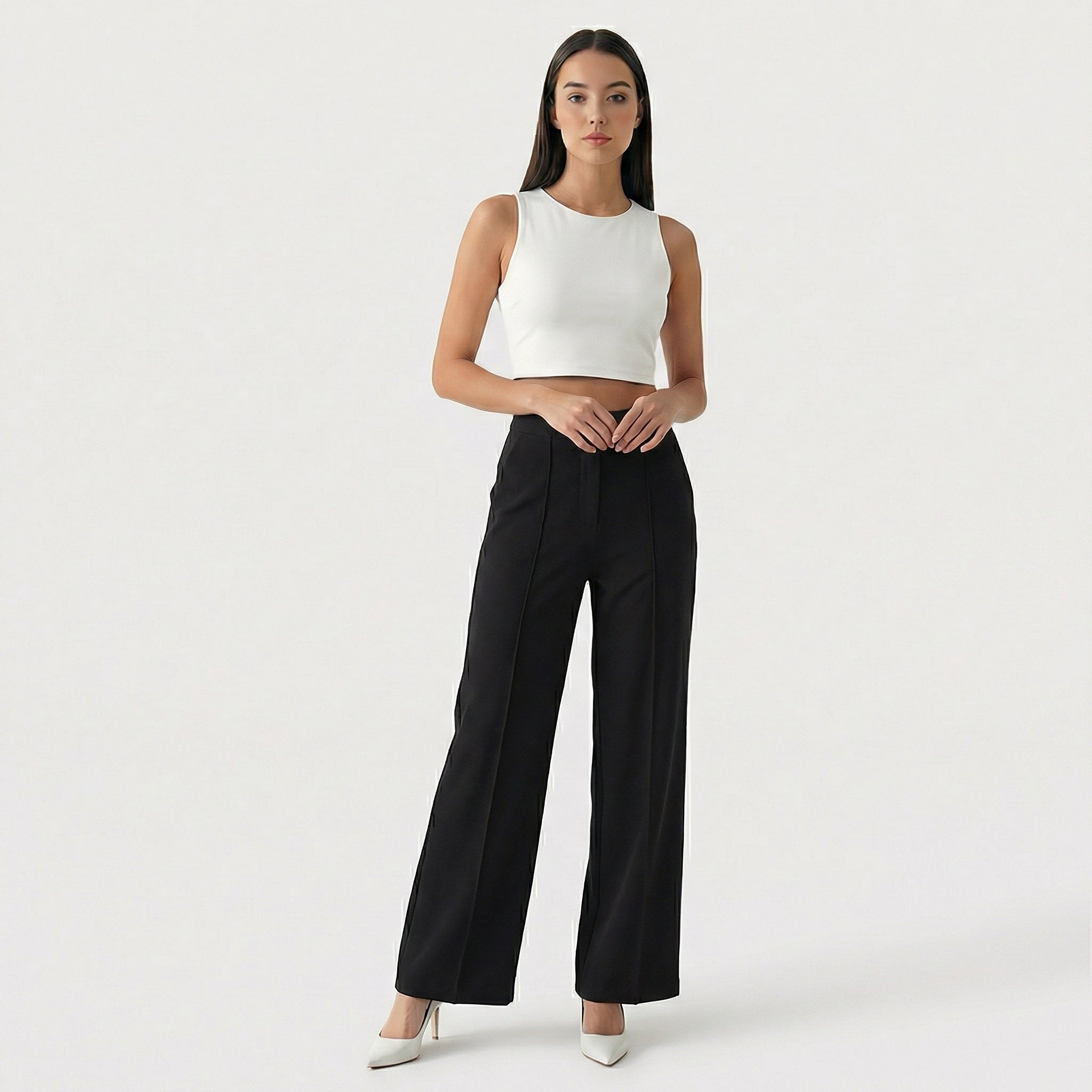 Rivaclo | Femme Pantalon Large Taille Haute | Coupe Ajustée