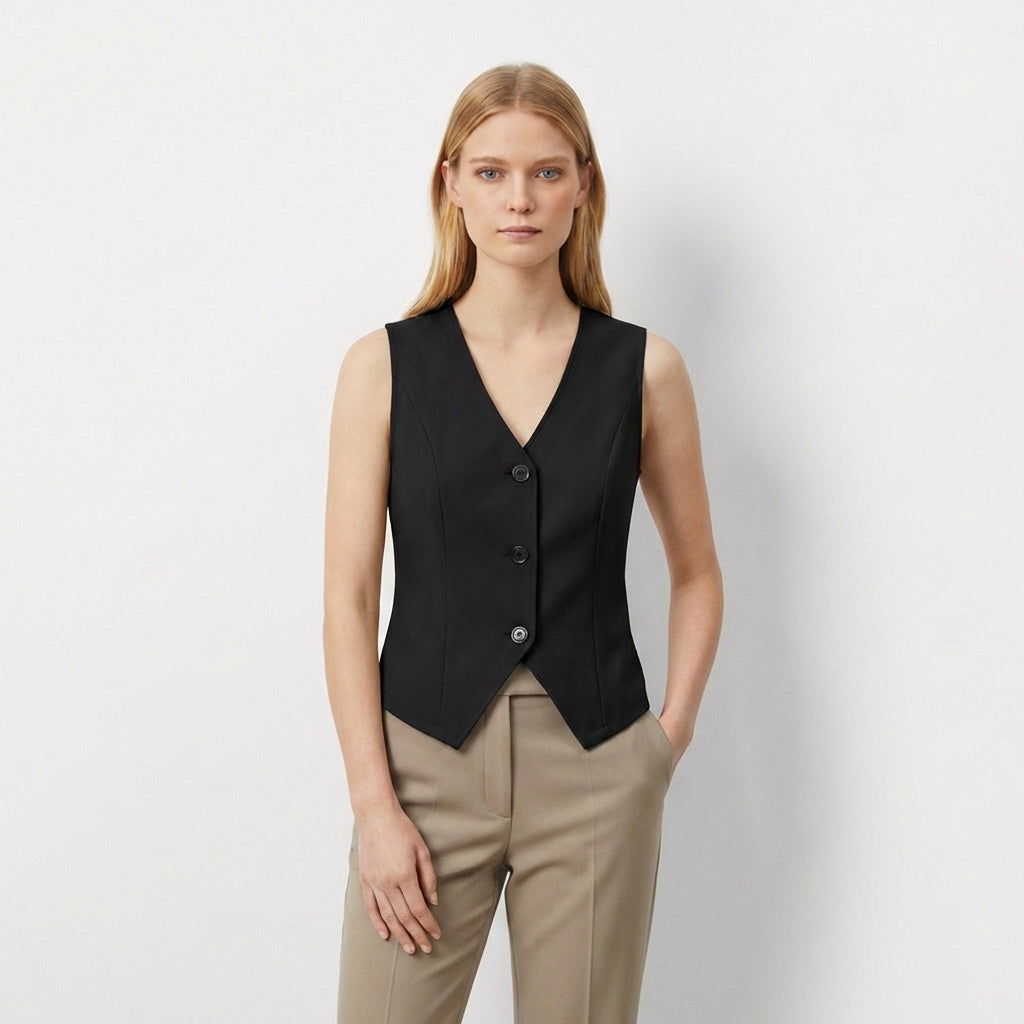 Rivaclo | Femme Blazer Sans Manches à Col V Boutonné | Style Ajusté